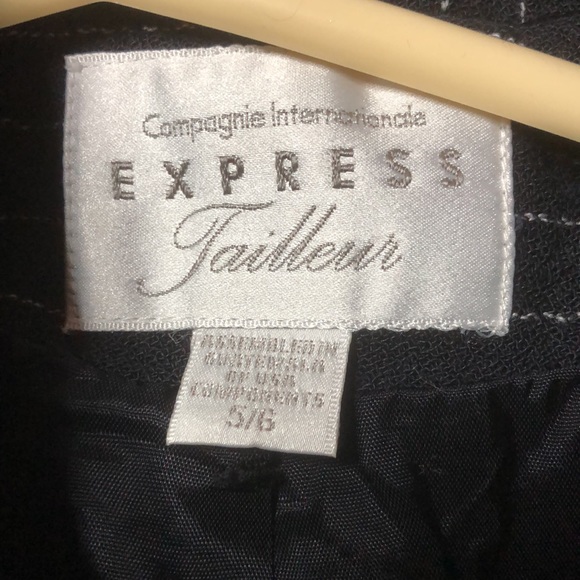 Vtg Express Tailleur 2PC Suit Blazer & matching Skirt S:5/6 Black/pinstripe - Picture 2 of 6